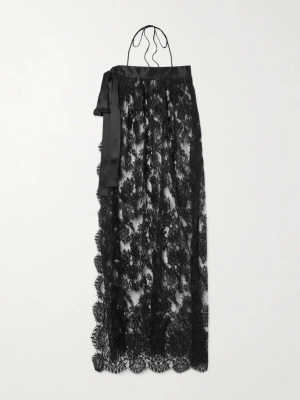 Dolce & Gabbana Halterneck Satin-trimmed Cotton-blend Lace Midi Wrap Dress