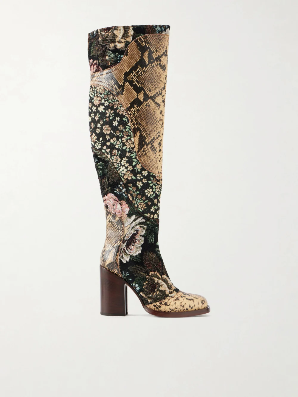 Dries Van Noten Leather and Floral-jacqaurd Over-the-knee Boots in multi