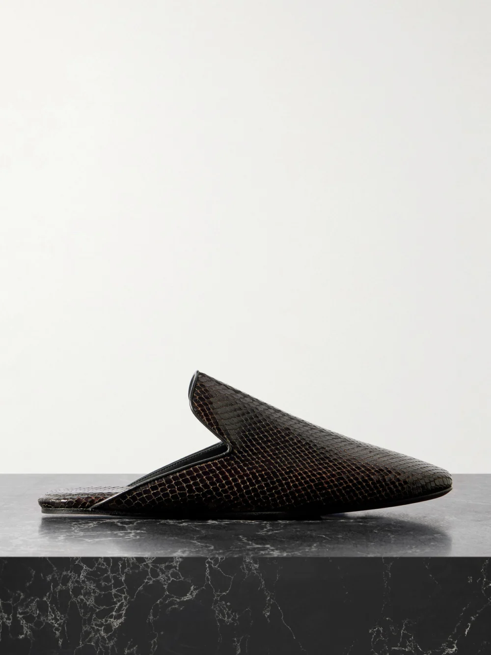 Dries Van Noten Snake-effect Leather Mules in dark brown