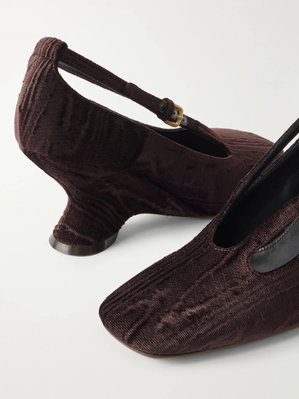 Close-up detail of the Dries Van Noten Velvet Moiré Wedge Pumps
