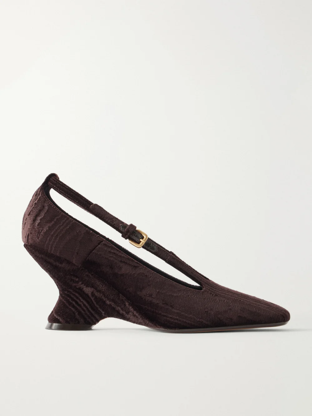 Dries Van Noten Velvet Moiré Wedge Pumps in dark brown