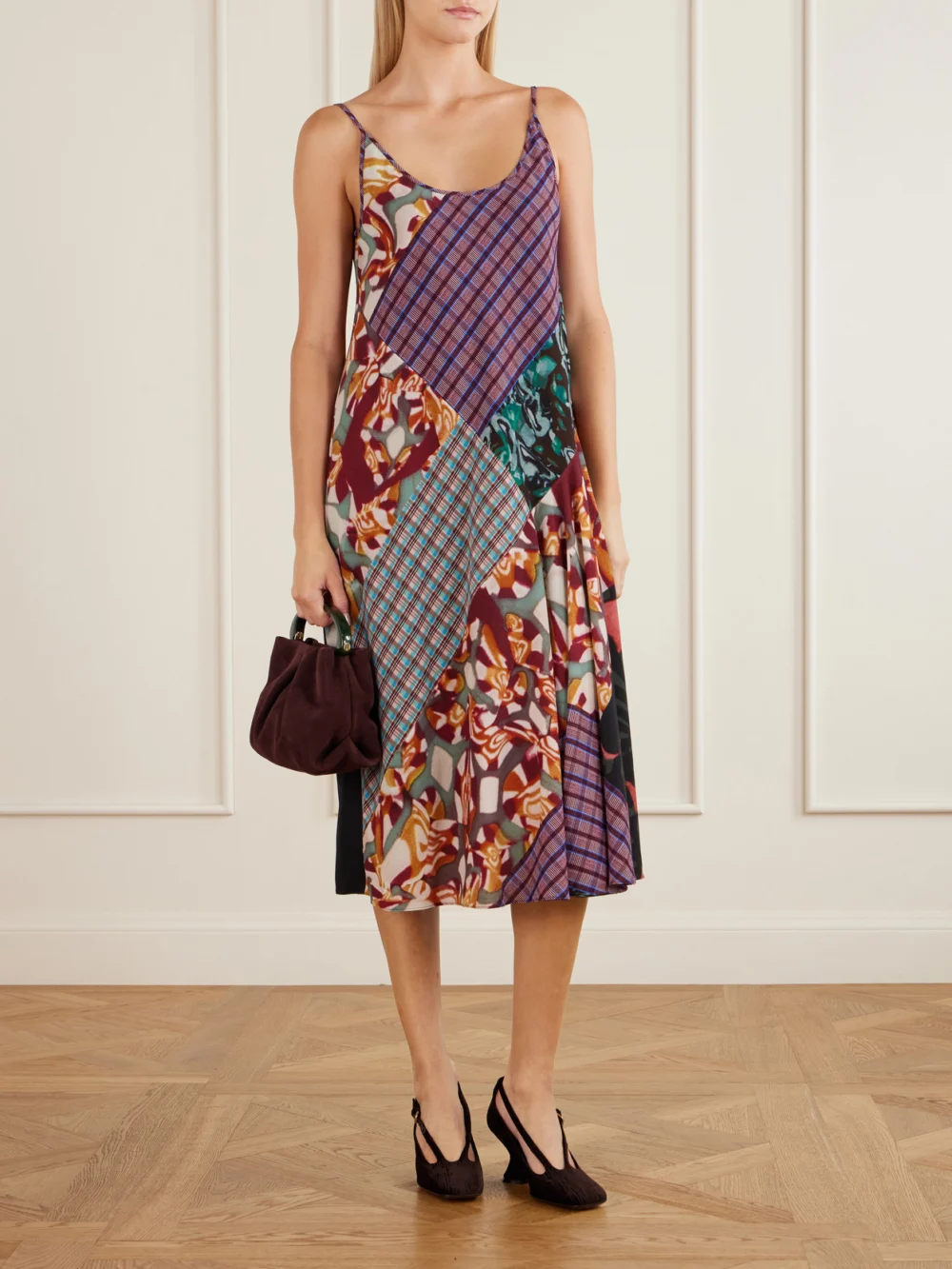 Dries Van Noten Velvet Moiré Wedge Pumps, styled view