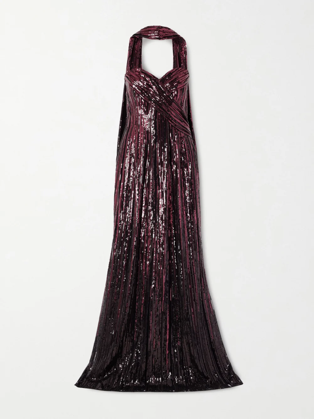 Elie Saab Strapless Scarf-detailed Sequined Tulle Gown in burgundy