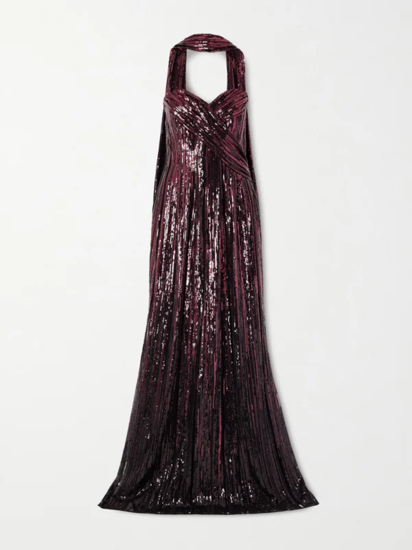 Elie Saab Strapless Scarf-detailed Sequined Tulle Gown