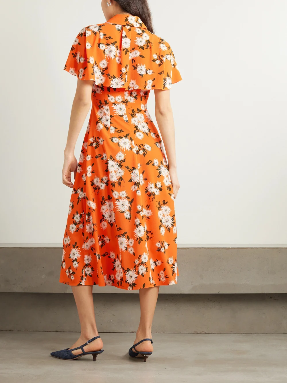 Back view of the Emilia Wickstead Florencia Floral-print Stretch-crepe Midi Shirt Dress