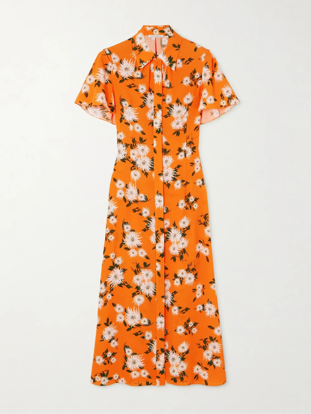 Emilia Wickstead Florencia Floral-print Stretch-crepe Midi Shirt Dress in orange