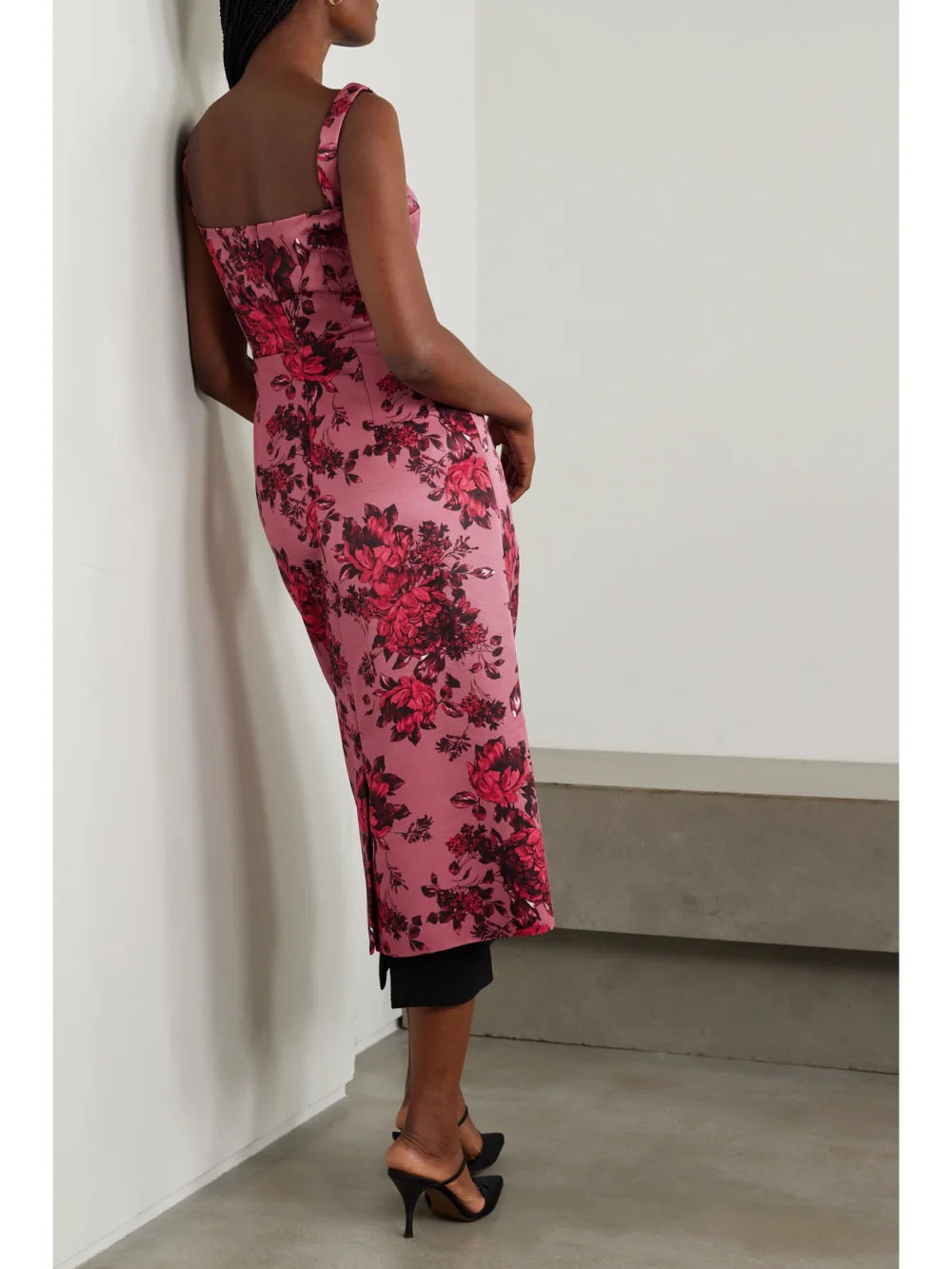 Back view of the Emilia Wickstead Tiffany Layered Floral-print Faille Midi Dress