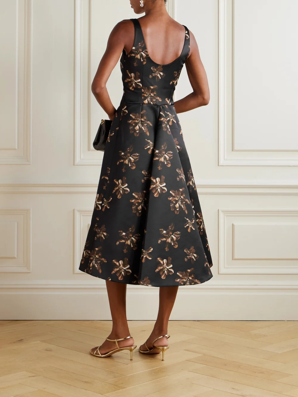 Back view of the Emilia Wickstead Tippi Floral-print Satin Midi Dress