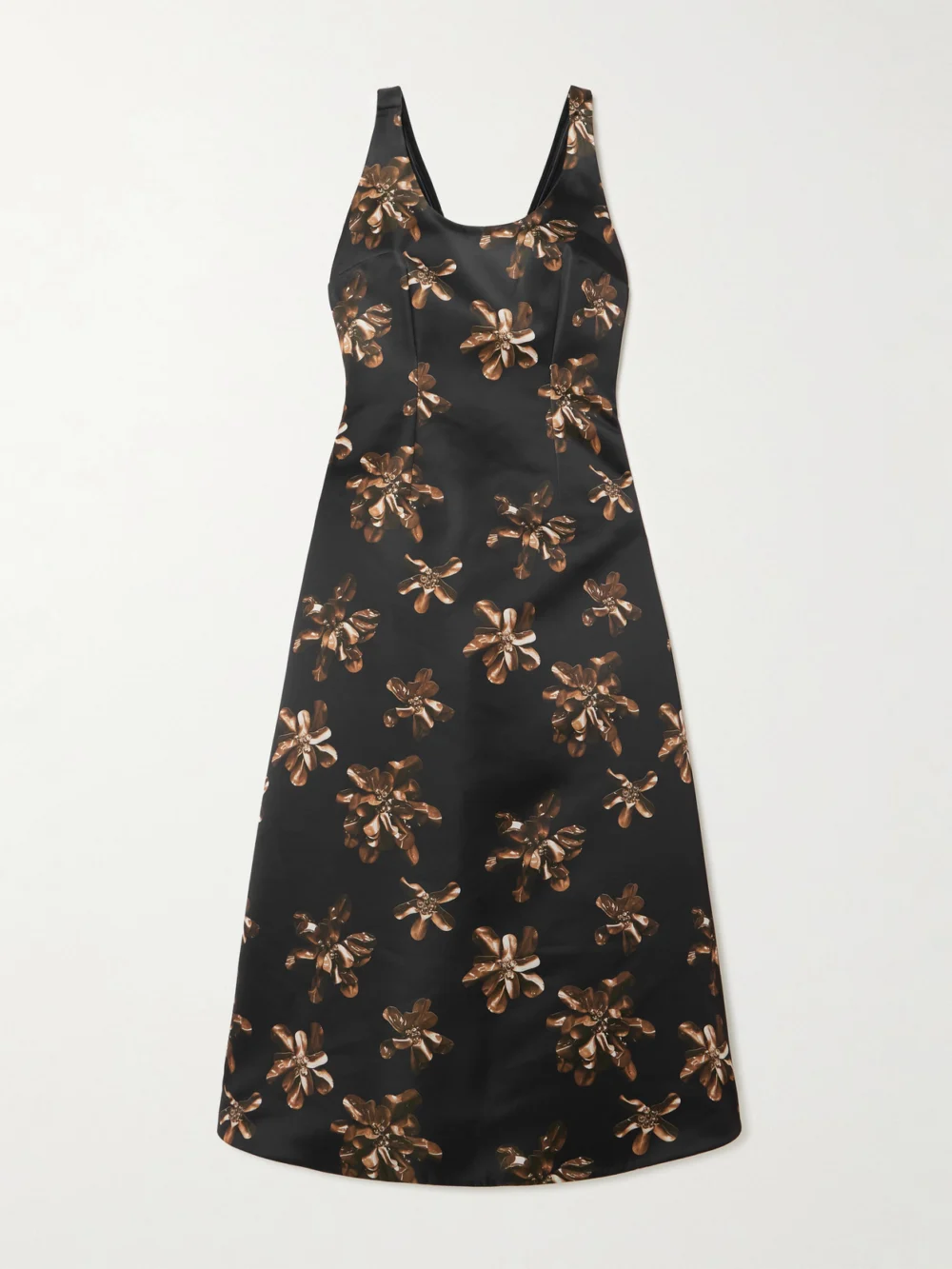 Emilia Wickstead Tippi Floral-print Satin Midi Dress in black