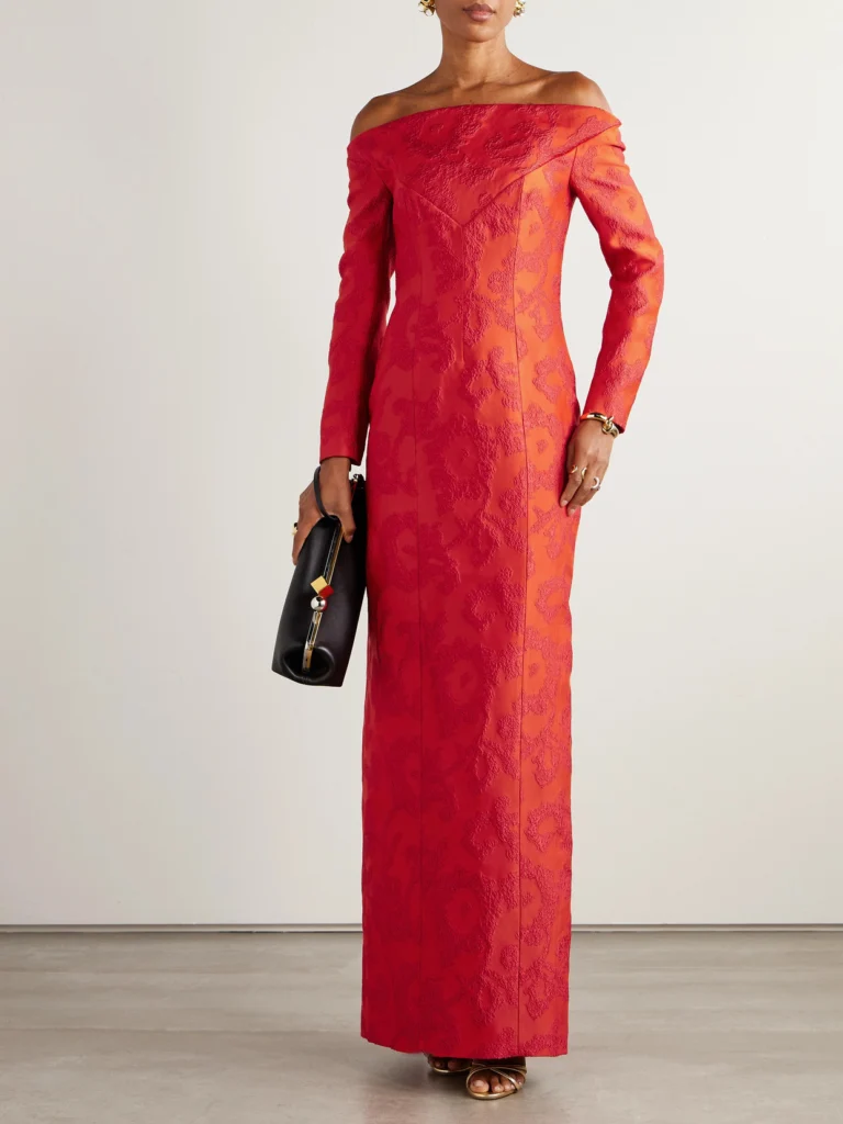 Emilia Wickstead Zarit Off-the-shoulder Bouclé-jacquard Maxi Dress