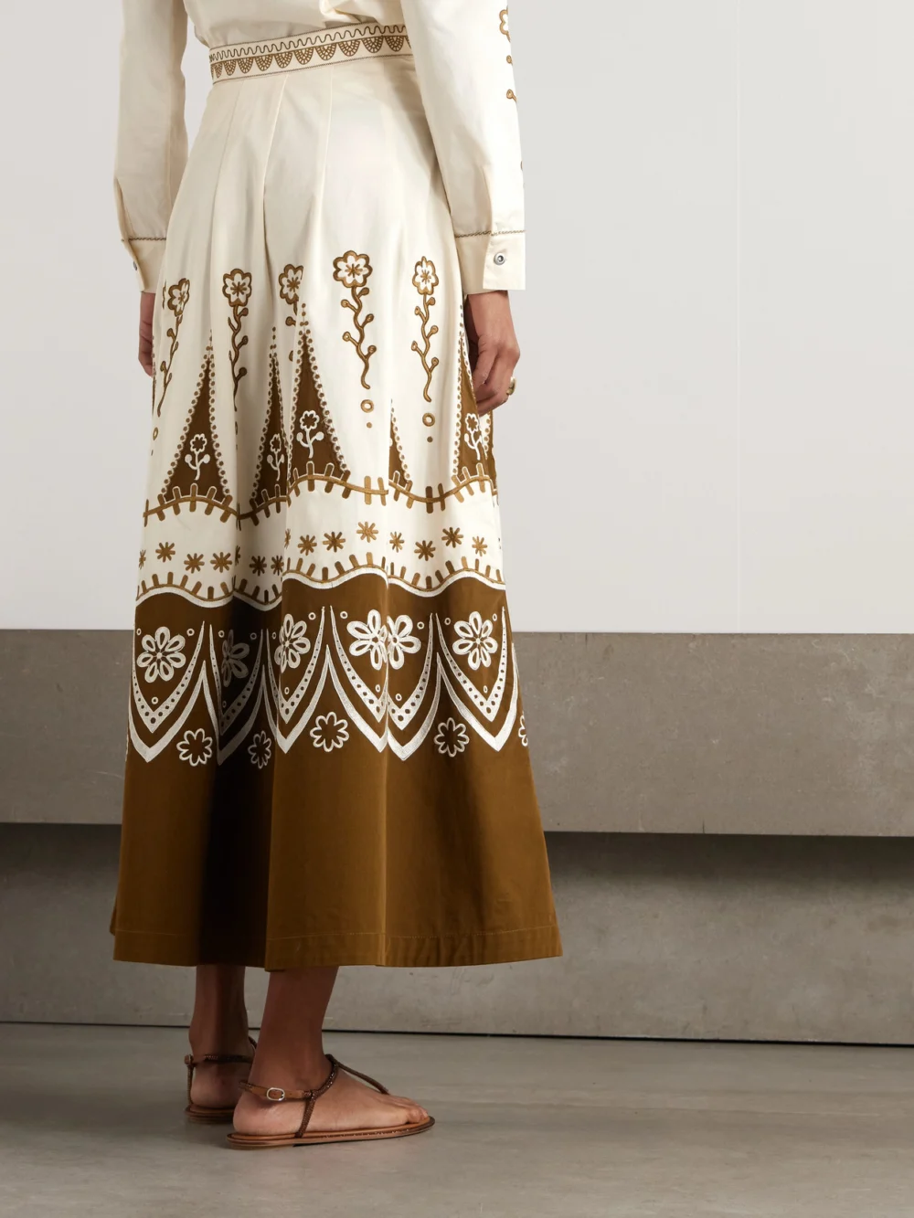 Back view of the Emporio Sirenuse Amelianna Embroidered Cotton-blend Drill Maxi Skirt