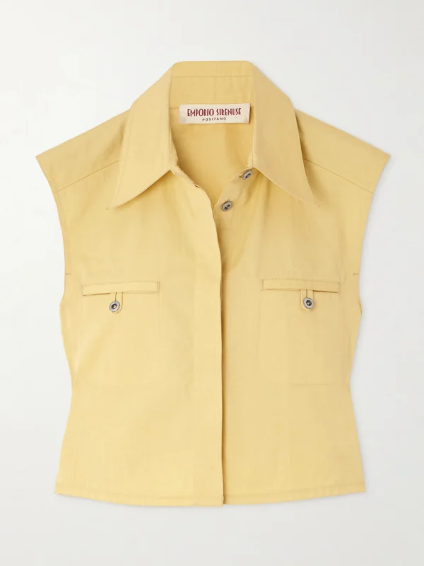 Emporio Sirenuse Caterina Cropped Cotton-twill Top