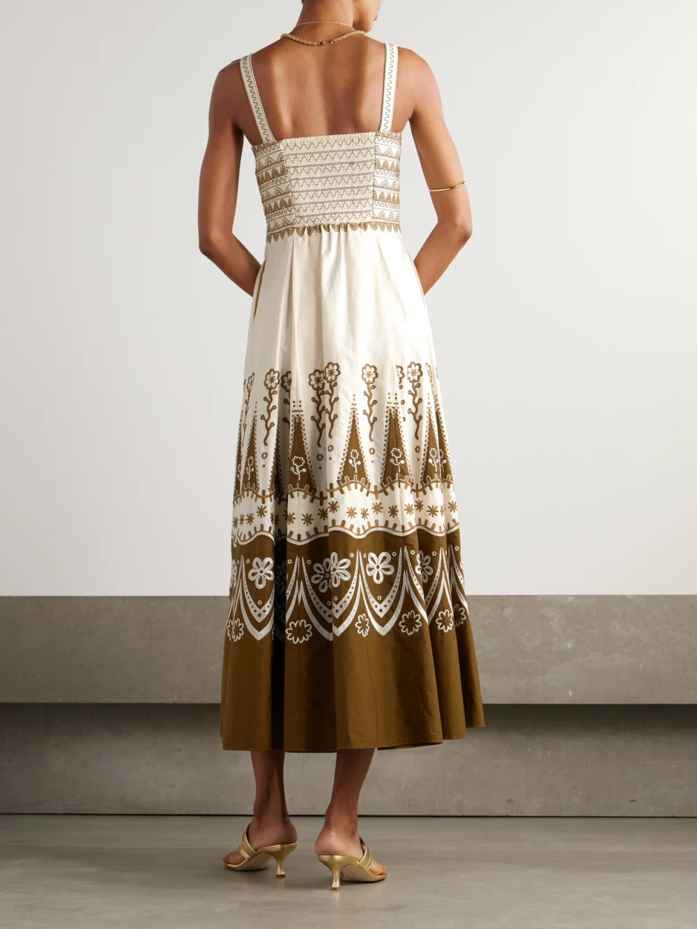 Back view of the Emporio Sirenuse Elida Embroidered Cotton Midi Dress