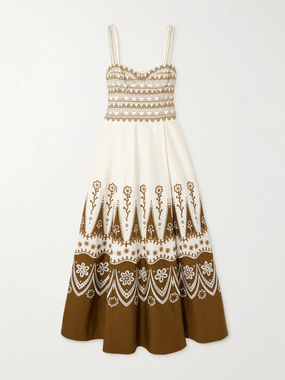 Emporio Sirenuse Elida Embroidered Cotton Midi Dress in brown