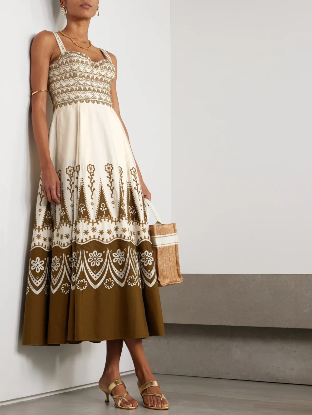 Emporio Sirenuse Elida Embroidered Cotton Midi Dress, worn by a model