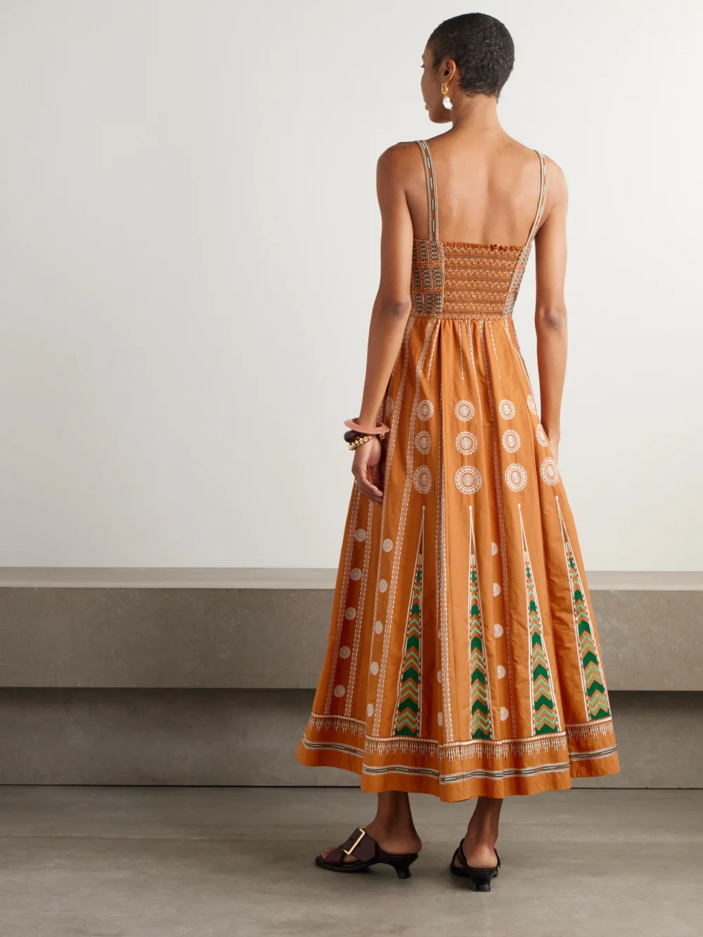 Back view of the Emporio Sirenuse Elida Embroidered Silk Midi Dress