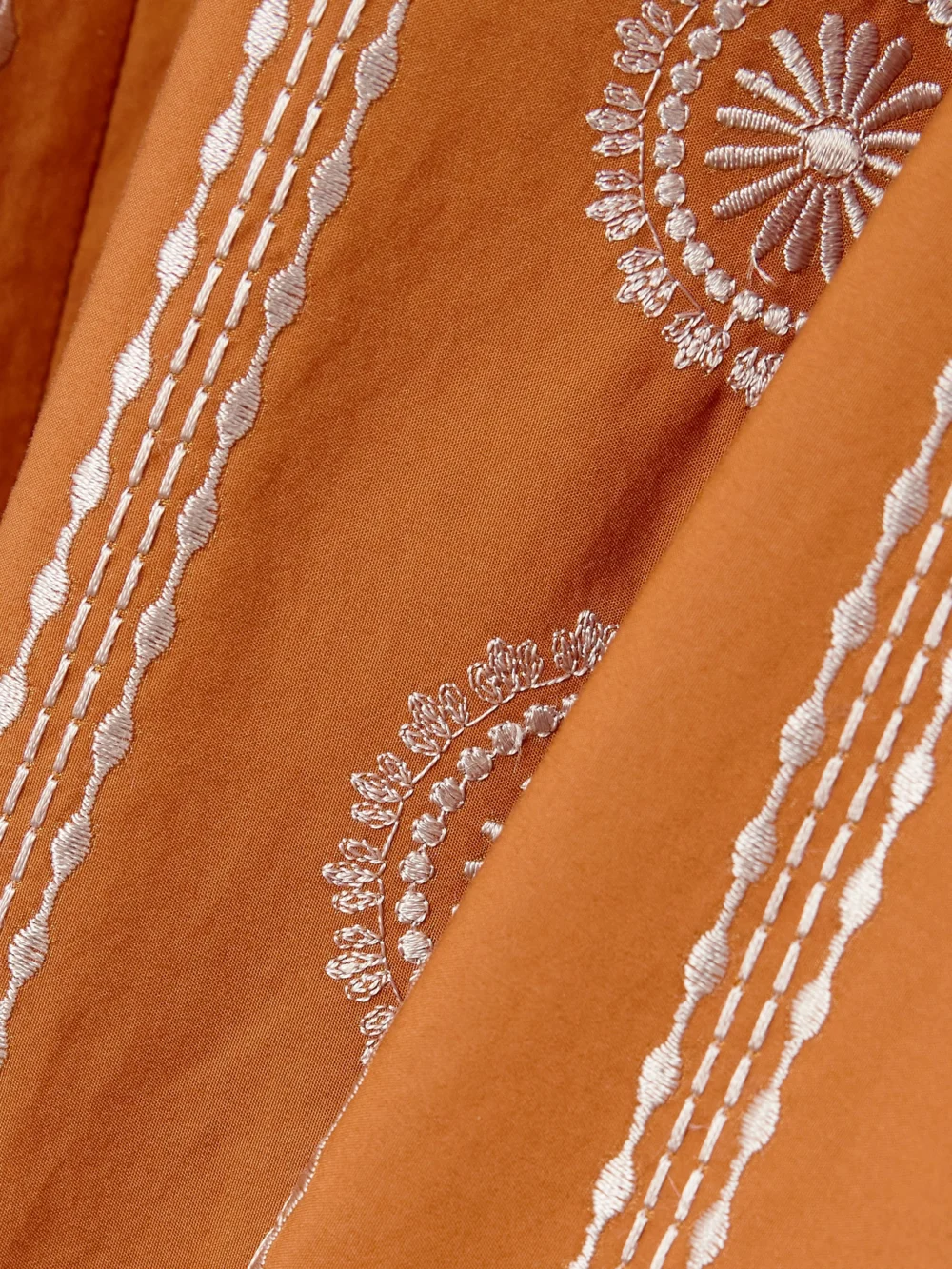 Close-up detail of the Emporio Sirenuse Elida Embroidered Silk Midi Dress