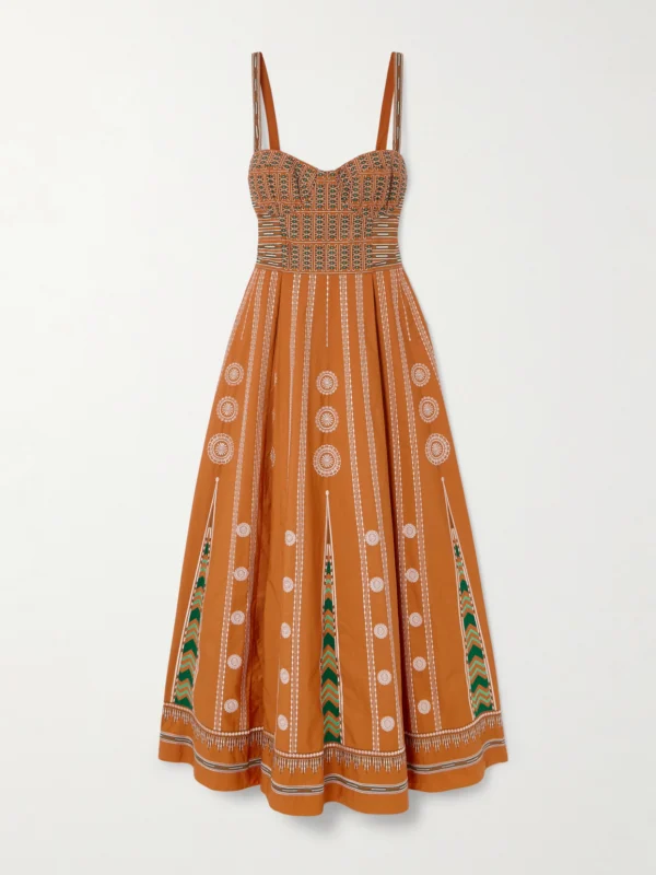 Emporio Sirenuse Elida Embroidered Silk Midi Dress