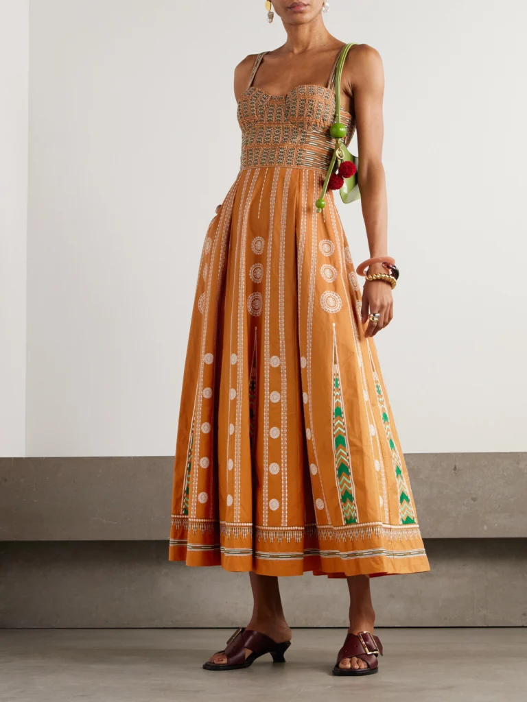 Emporio Sirenuse Elida Embroidered Silk Midi Dress