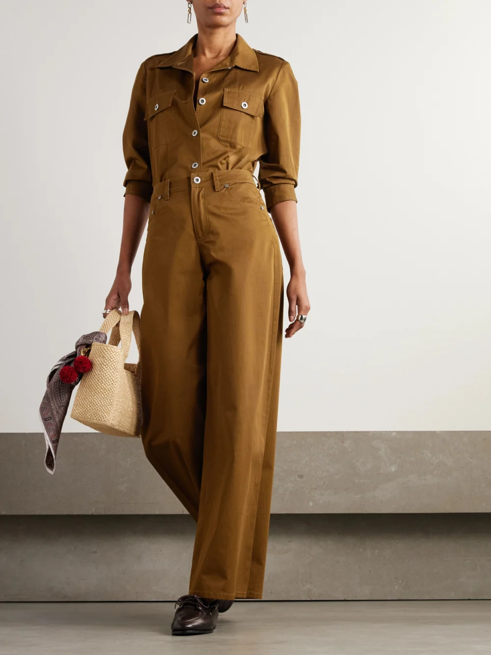 Emporio Sirenuse Nadia Silk-twill Wide-leg Pants, worn by a model