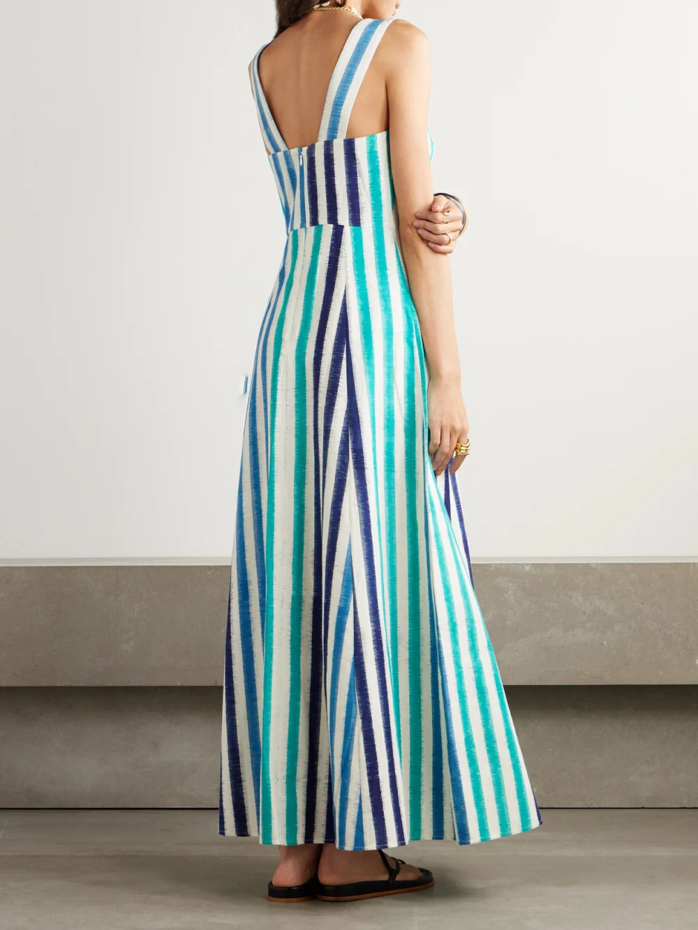Back view of the Emporio Sirenuse Nellie Striped Cotton Maxi Dress