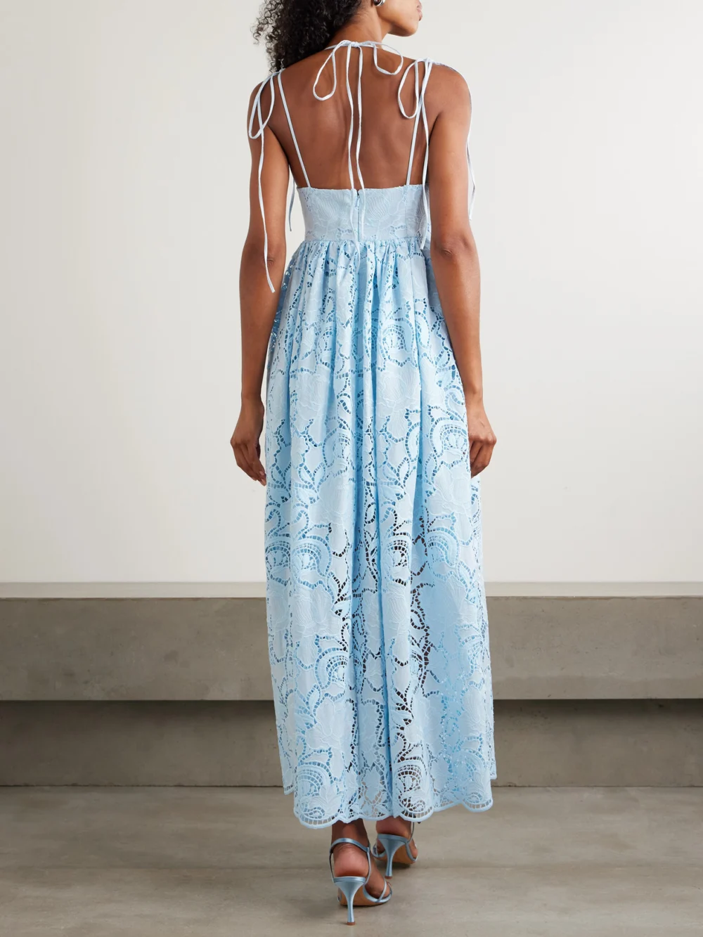 Back view of the Erdem Gathered Broderie Anglaise Poplin Midi Dress