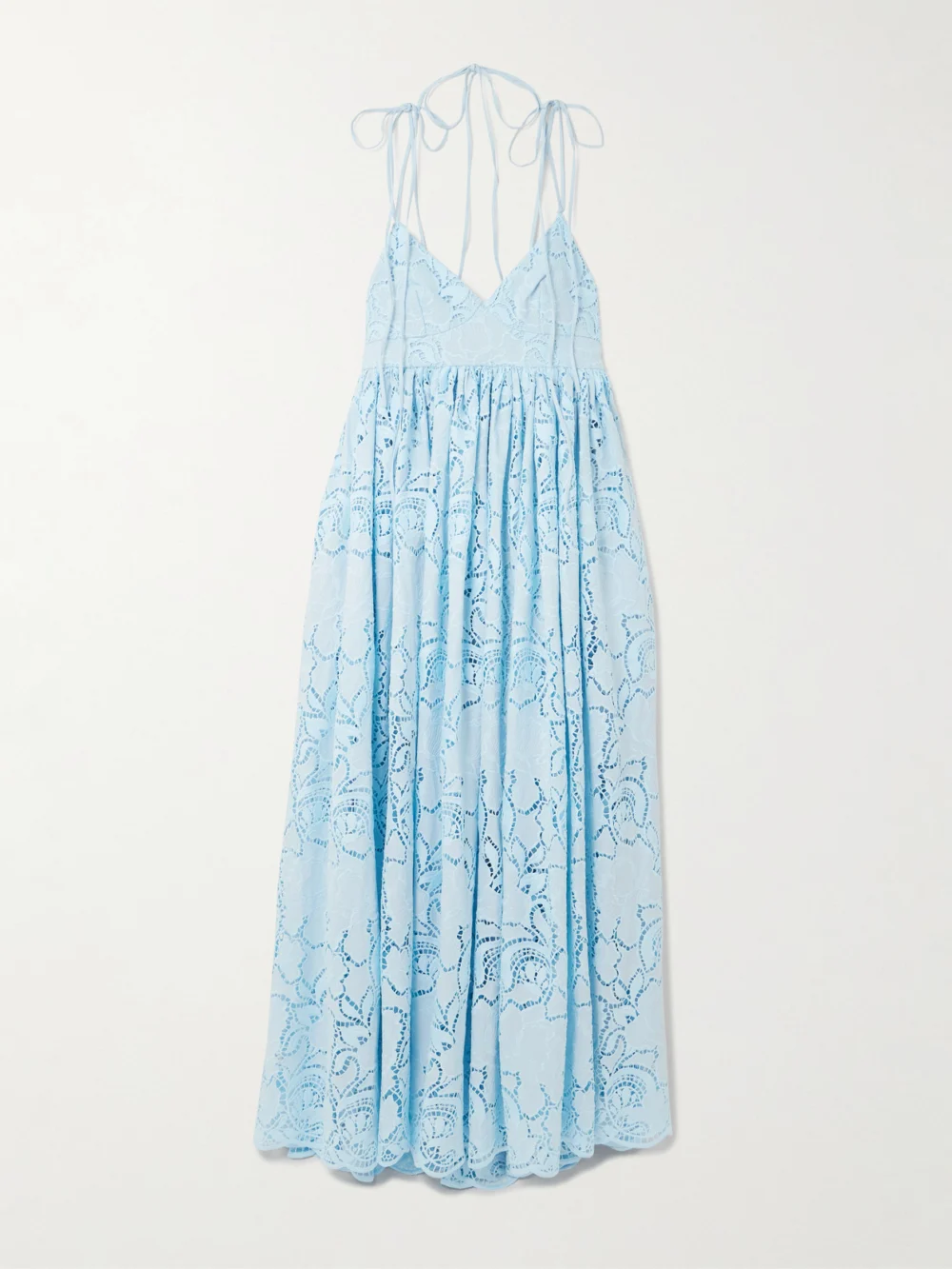 Erdem Gathered Broderie Anglaise Poplin Midi Dress in light blue