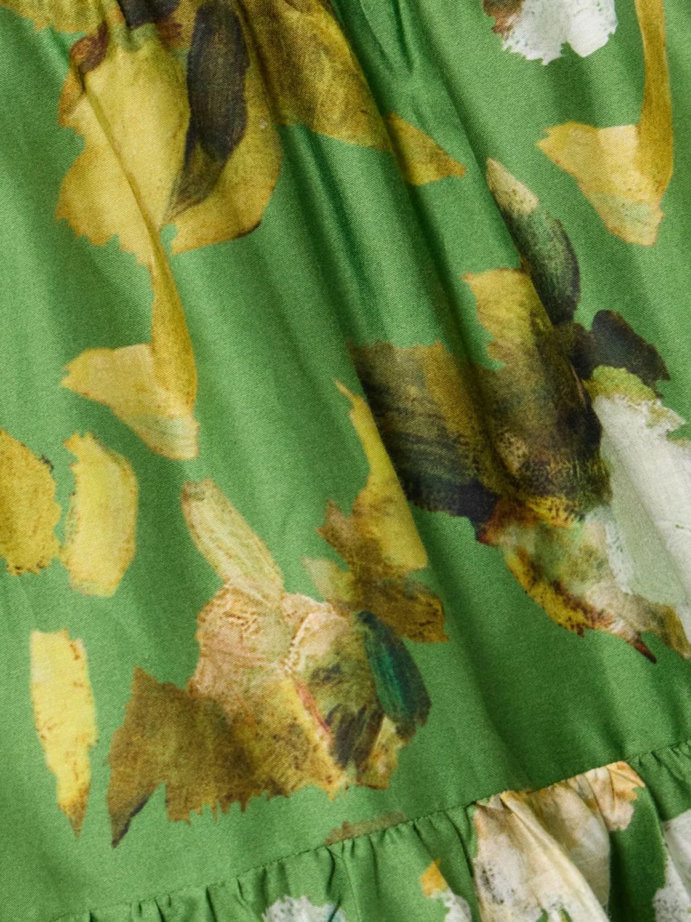 Close-up detail of the Erdem Gathered Tiered Floral-print Cotton-poplin Mini Shirt Dress