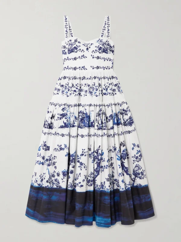 Erdem Tiered Floral-print Cotton-poplin Midi Dress