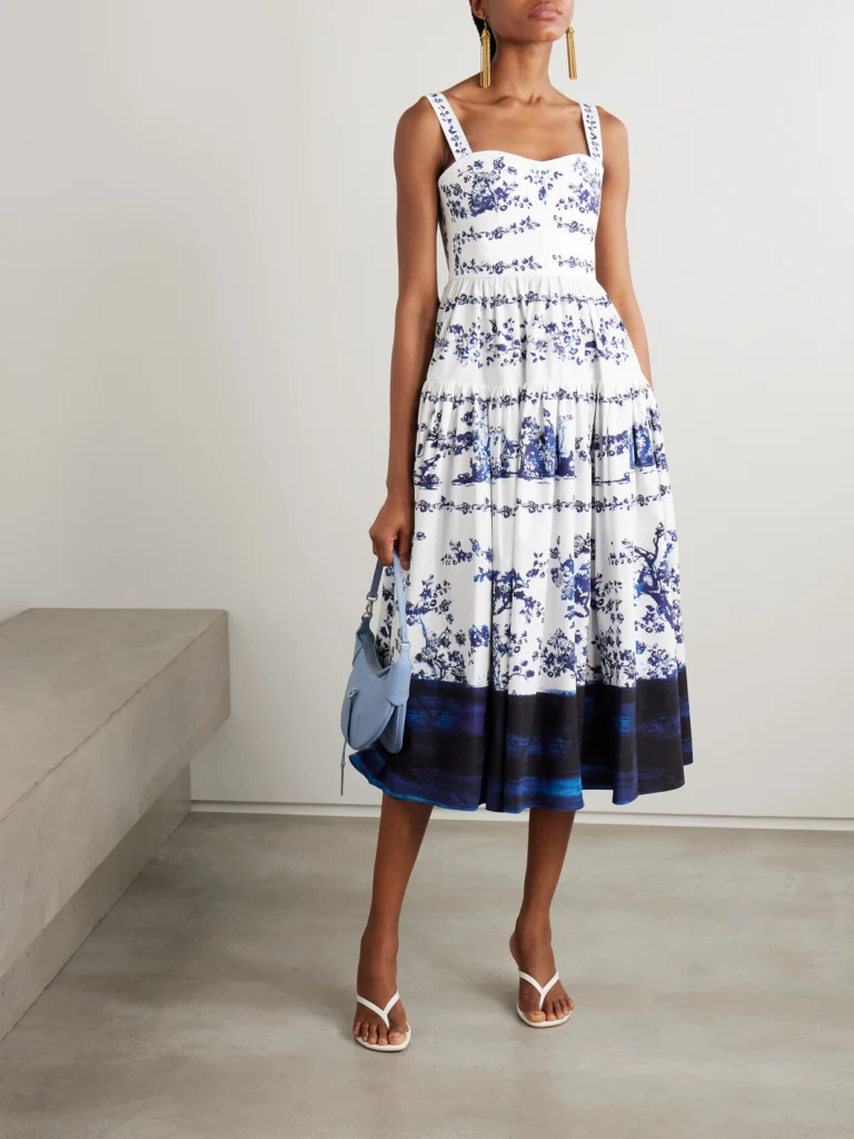 Erdem Tiered Floral-print Cotton-poplin Midi Dress