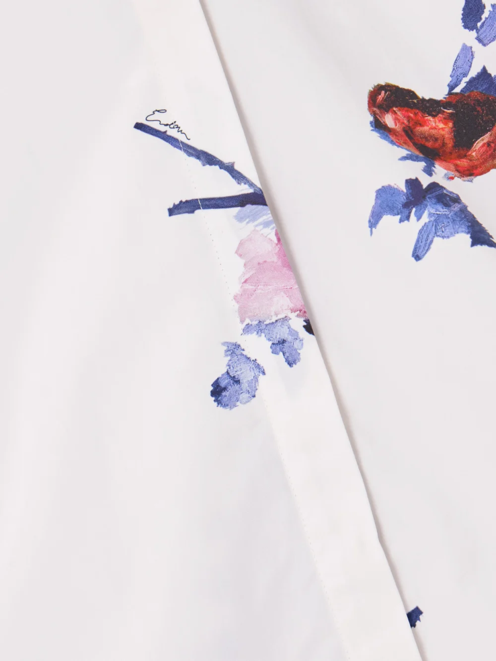 Close-up detail of the Erdem Tiered Floral-print Cotton-poplin Mini Shirt Dress