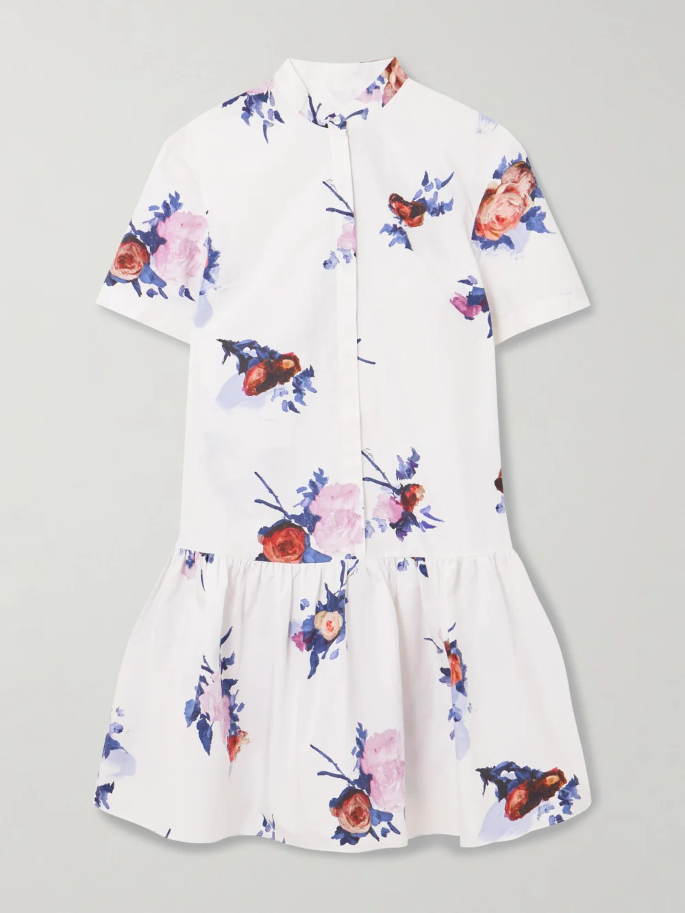 Erdem Tiered Floral-print Cotton-poplin Mini Shirt Dress in multi