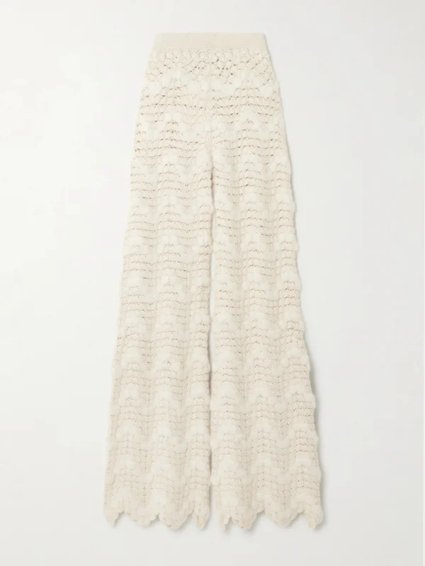 Escvdo Brisa Scalloped Crocheted Alpaca Wide-leg Pants