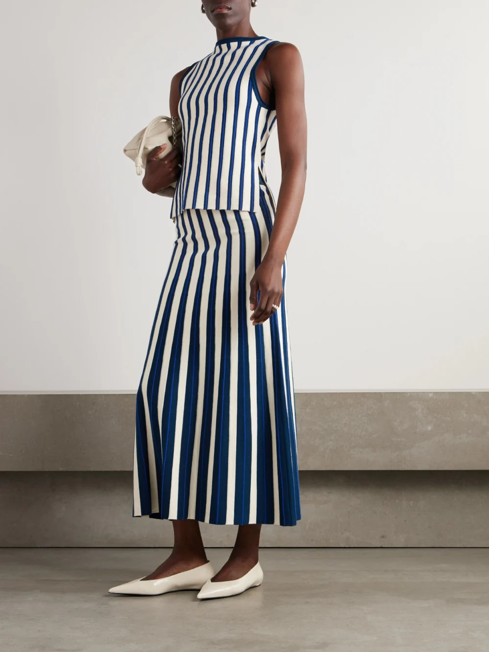 Escvdo Manglar Striped Organic Cotton Top, worn by a model
