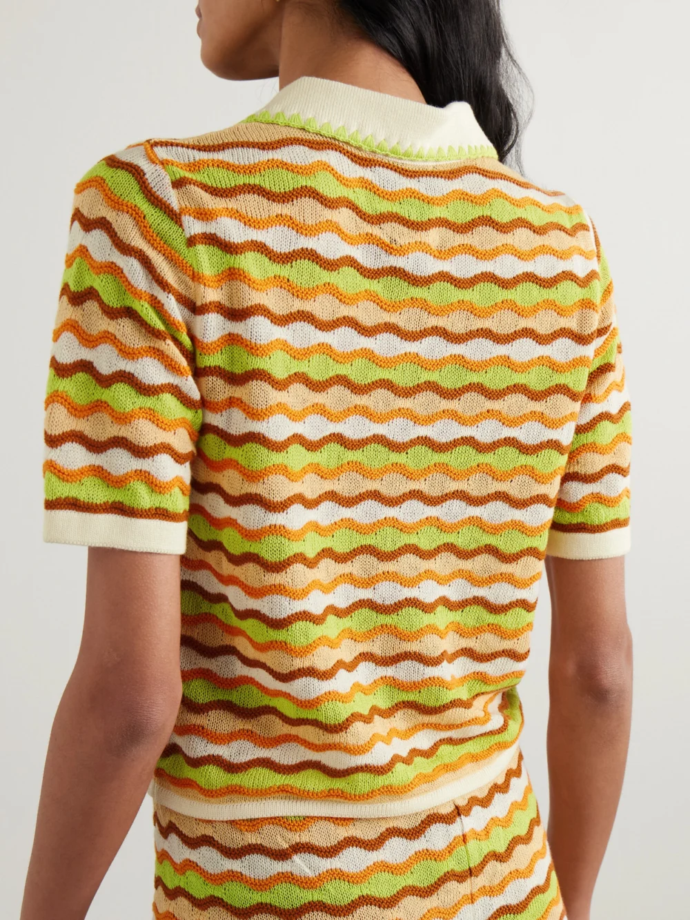 Back view of the Escvdo Mullu Striped Cotton Polo Shirt