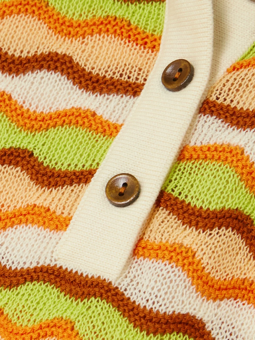 Close-up detail of the Escvdo Mullu Striped Cotton Polo Shirt
