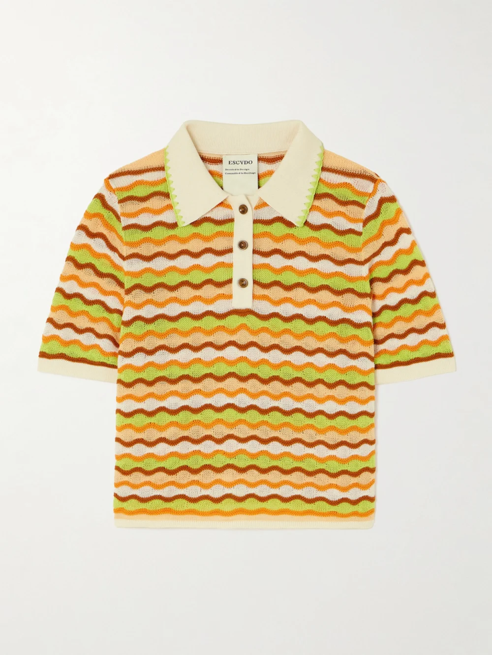 Escvdo Mullu Striped Cotton Polo Shirt in orange
