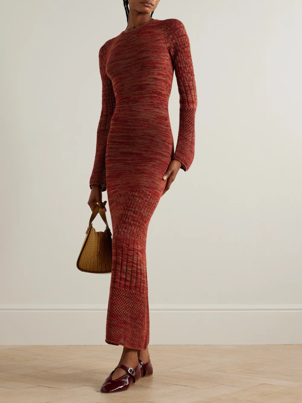 Escvdo Murga Open-back Pointelle and Ribbed-knit Alpaca Maxi Dress, worn by a model