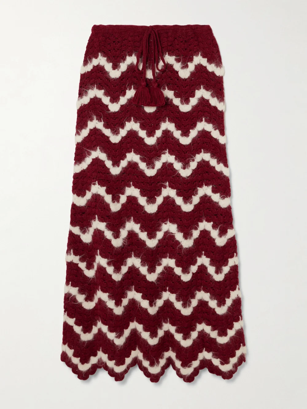 Escvdo Safi Scalloped Crocheted Alpaca Midi Skirt in burgundy