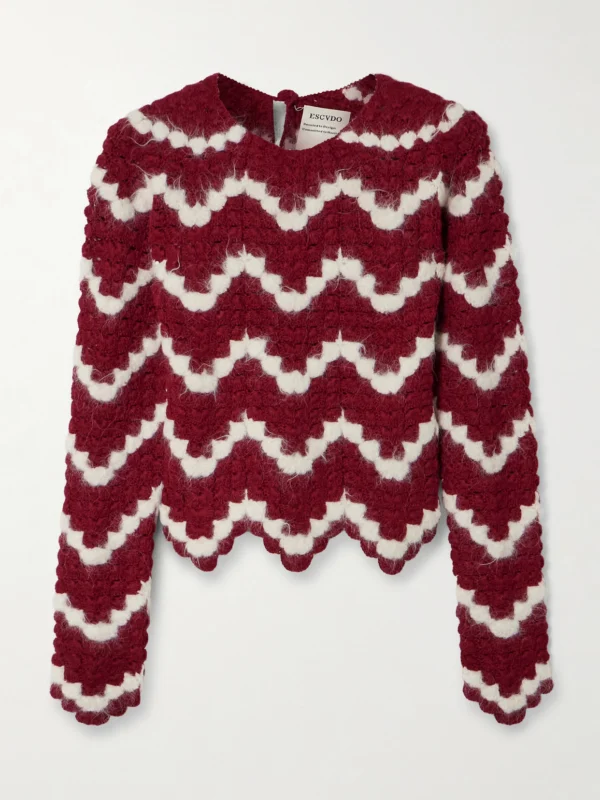 Escvdo Safi Scalloped Cropped Crocheted Alpaca Top