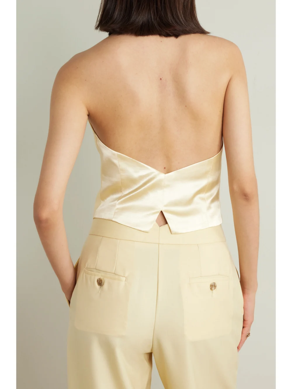 Back view of the Esse Studios Delphi Satin and Wool-blend Twill Halterneck Vest