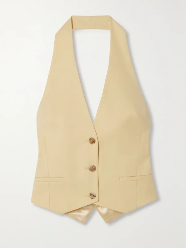 Esse Studios Delphi Satin and Wool-blend Twill Halterneck Vest