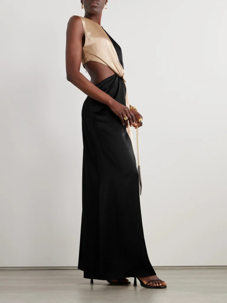 Esse Studios Gilded Cutout Twist-front Satin and Dupioni Gown
