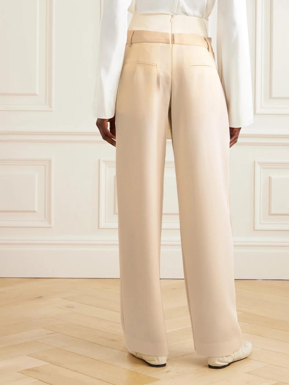 Back view of the Esse Studios Sommar Duo Piqué-trimmed Crepe Wide-leg Pants
