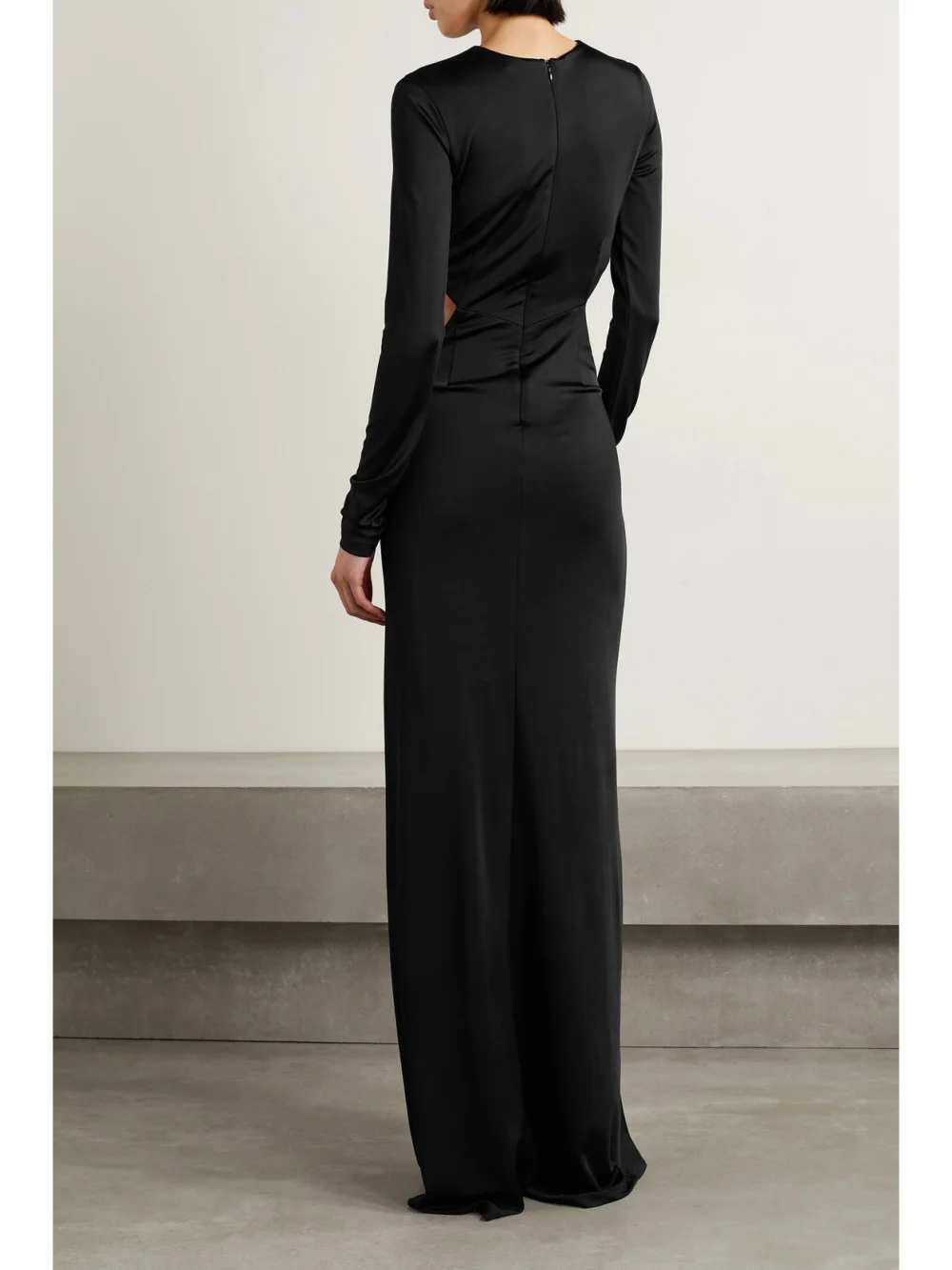 Back view of the Et Ochs Luisa Cutout Crystal-embellished Glossed-jersey Gown