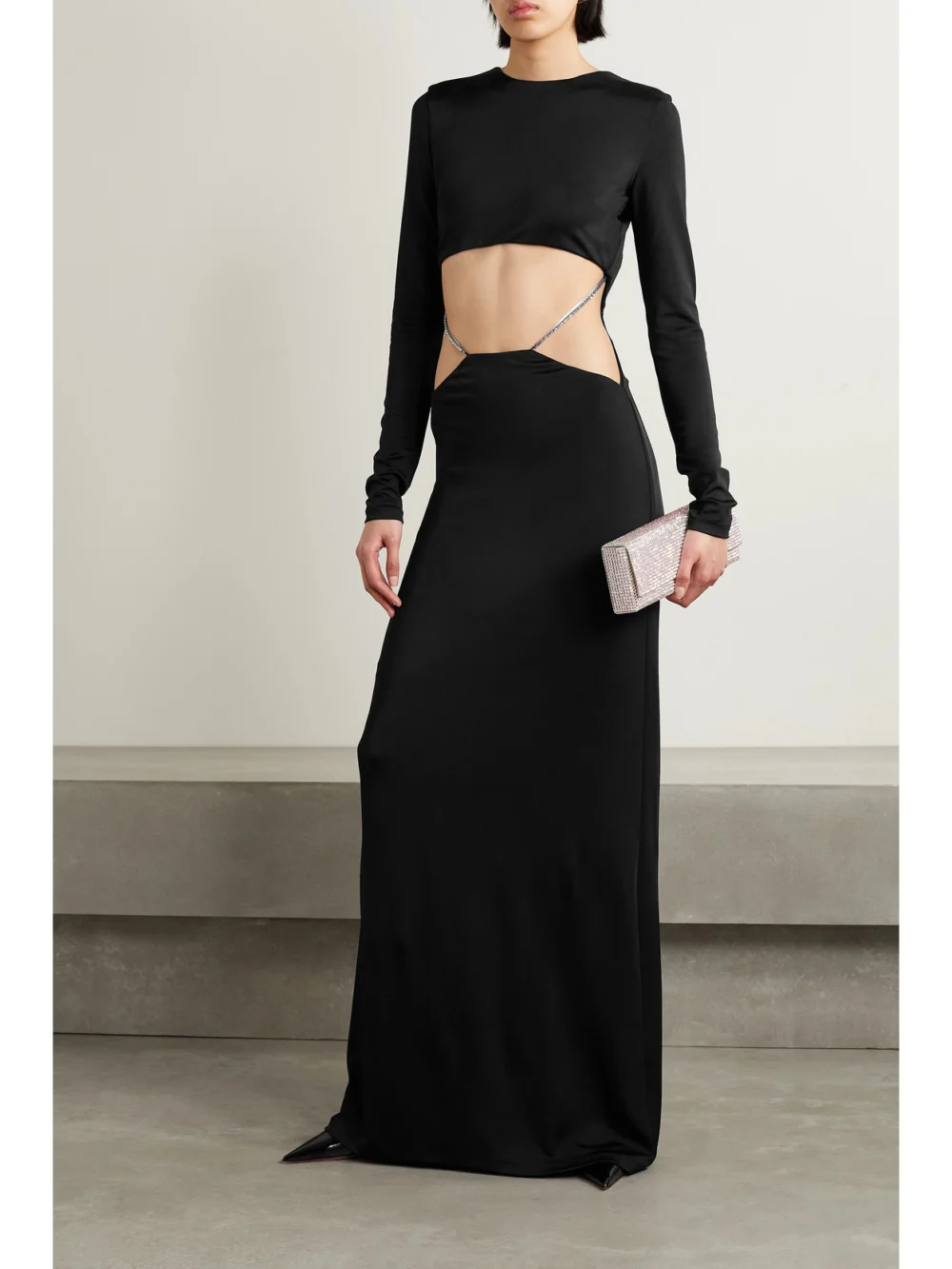 Et Ochs Luisa Cutout Crystal-embellished Glossed-jersey Gown, worn by a model