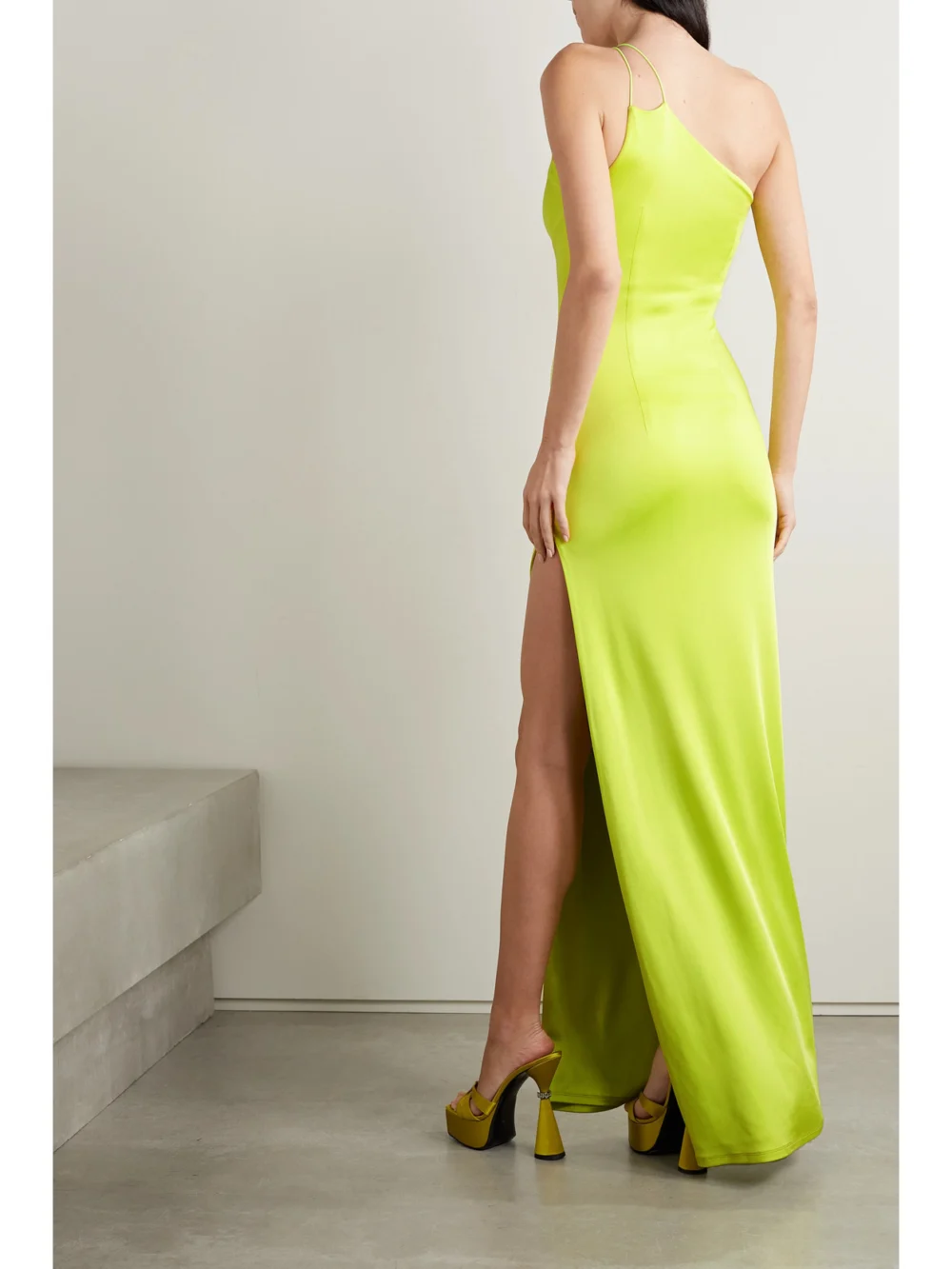 Back view of the Et Ochs One-shoulder Cutout Stretch-jersey Gown