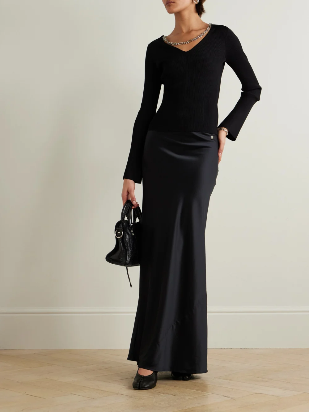 Éterne Bianca Silk-satin Maxi Skirt, worn by a model