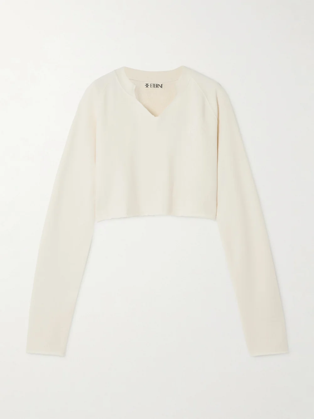 Éterne Cropped Embroidered Cotton-blend Terry Sweater in cream