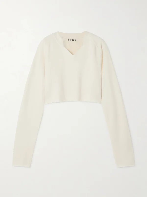 Éterne Cropped Embroidered Cotton-blend Terry Sweater